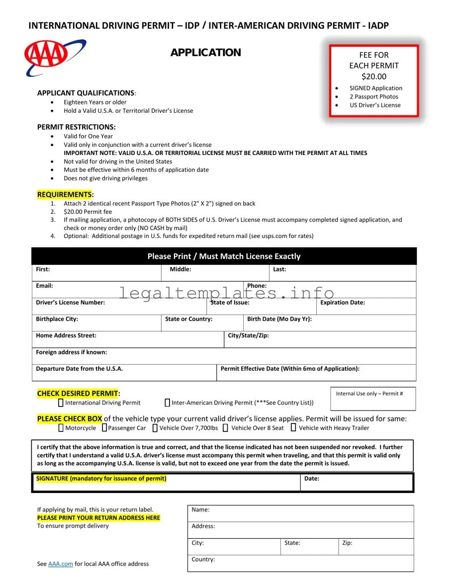 Fill a Valid Aaa International Driving Permit Application Form