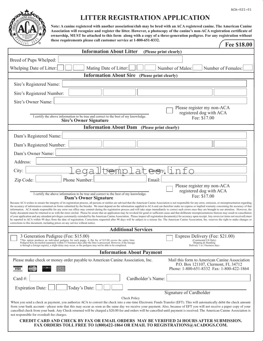Fill a Valid Aca Litter Registration Form