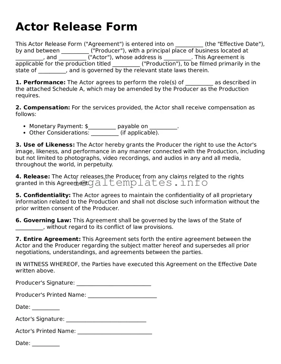 Fillable Actor Release Document