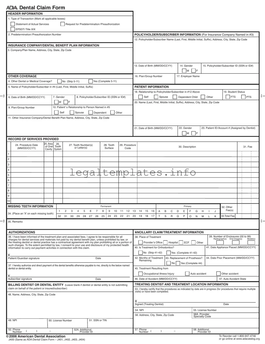 Fill a Valid Ada Dental Claim Form