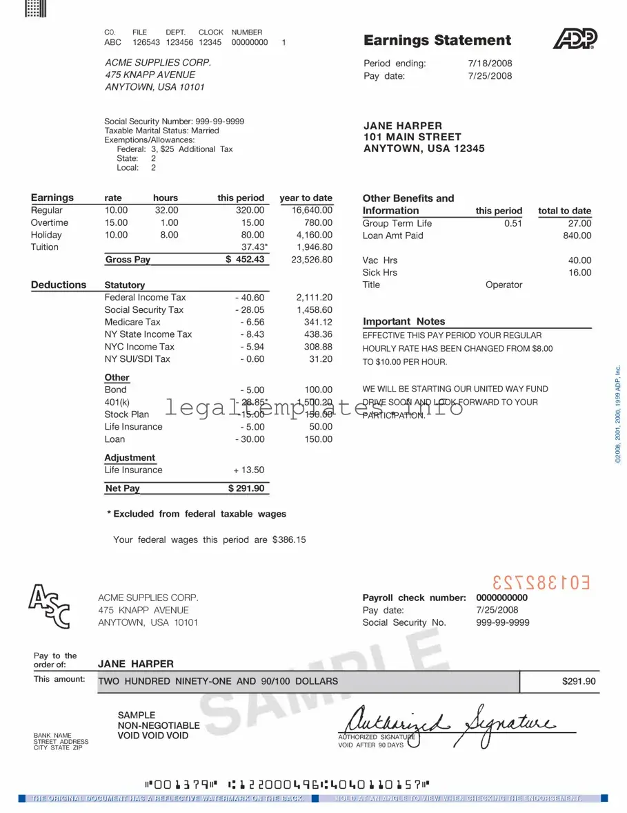Fill a Valid Adp Pay Stub Form