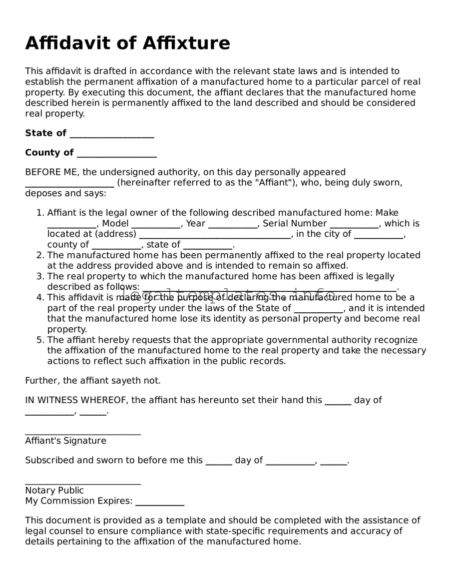 Fillable Affidavit of Affixture Document