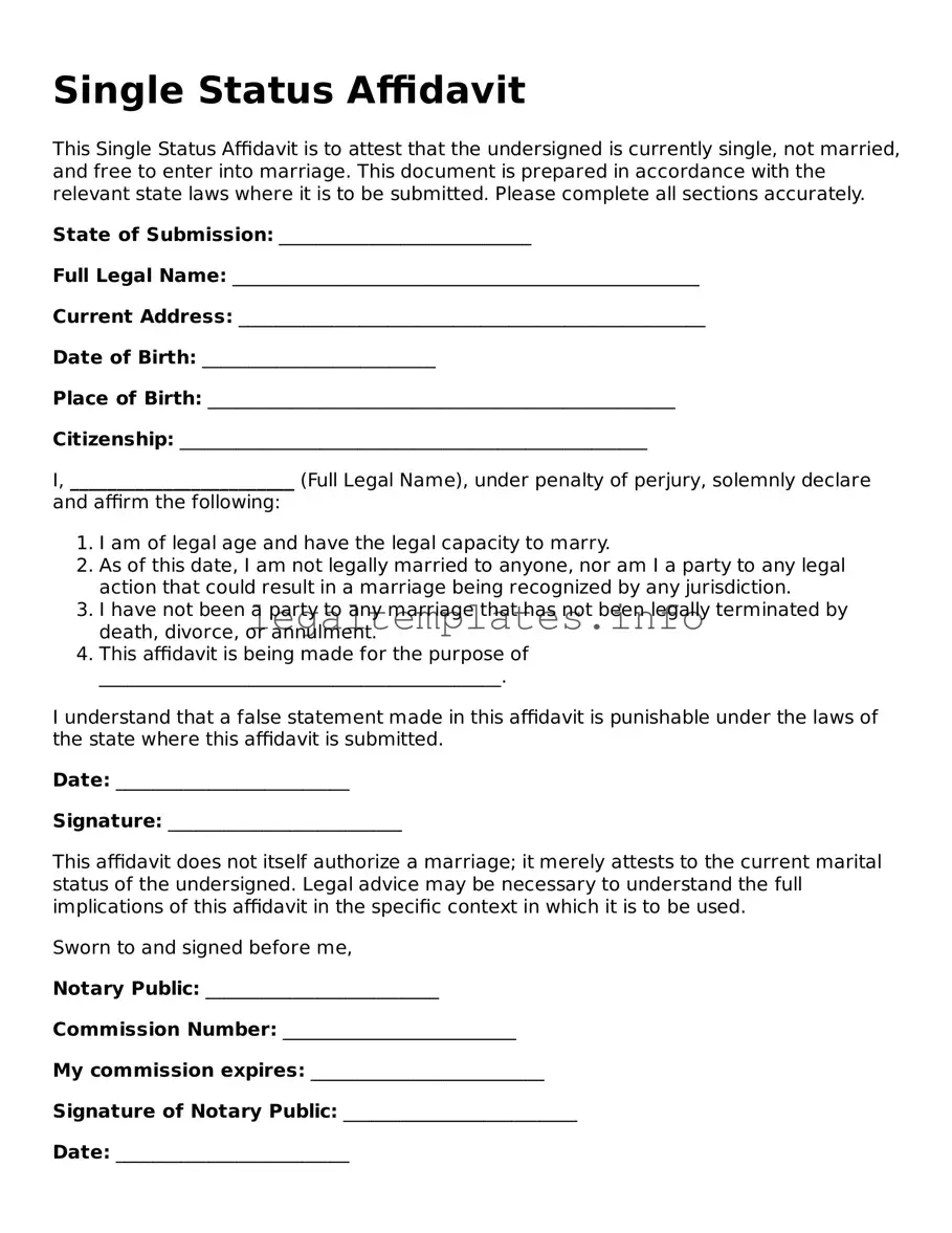 Fillable Single Status Affidavit Document