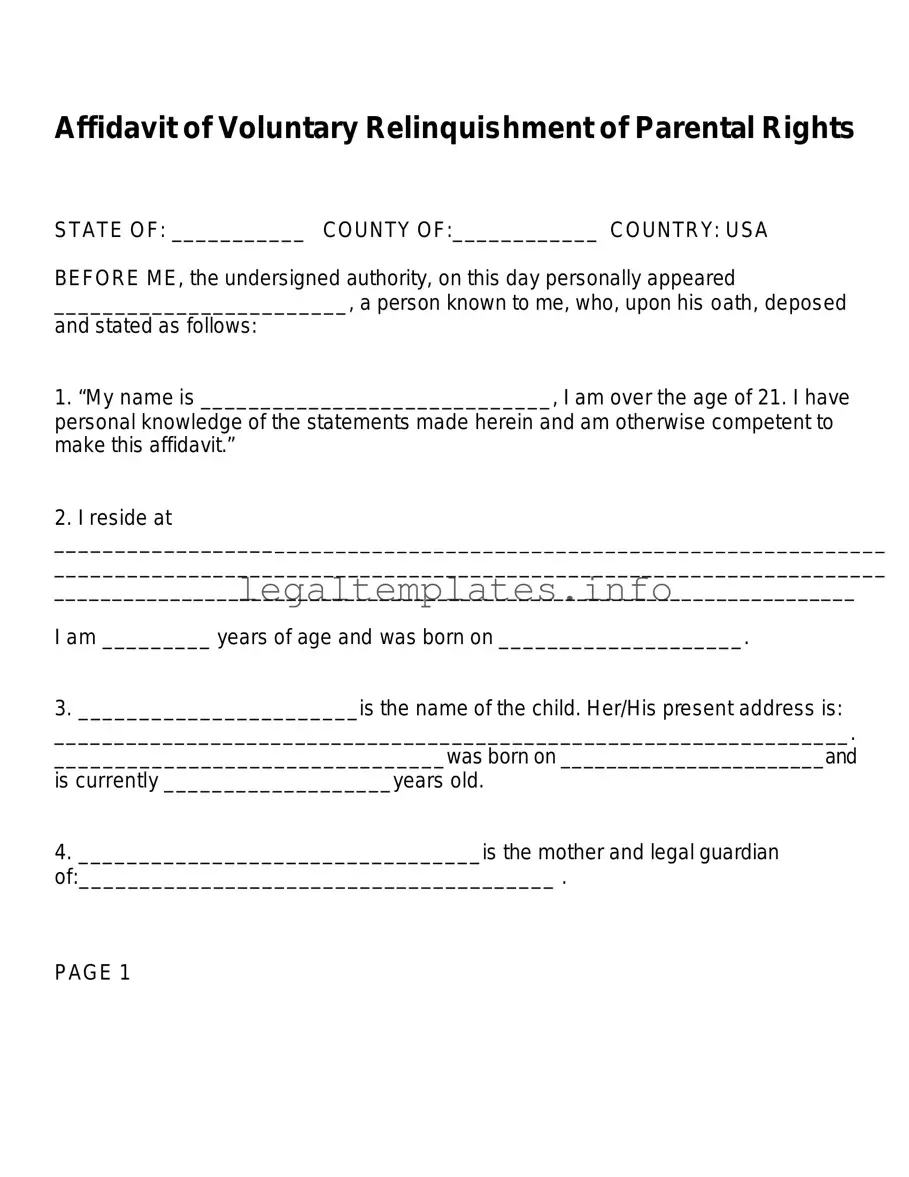 Fill a Valid Affidavit Parental Rights Form