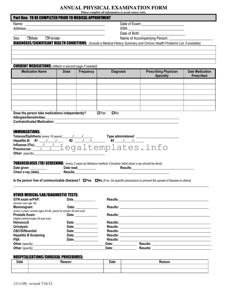 Fill a Valid Annual Physical Examination Form