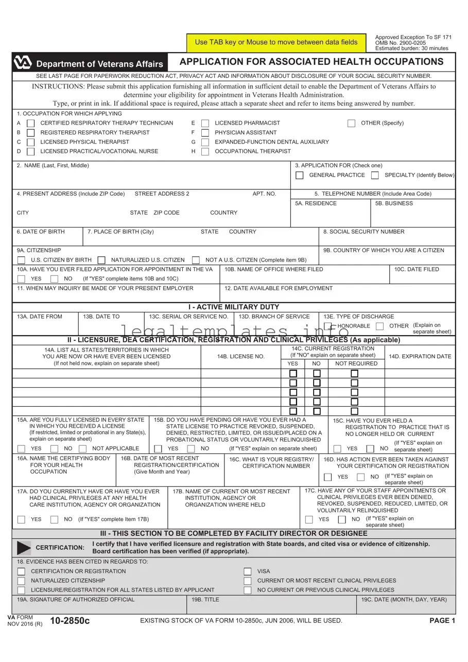 Fill a Valid VA 10-2850c Form