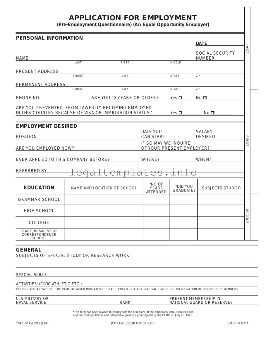 Fill a Valid Employment Application Pdf Form
