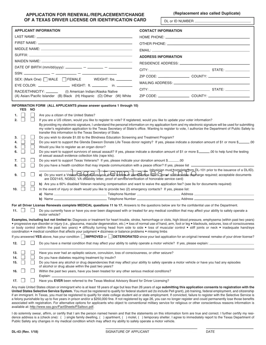 Fill a Valid DL-43 Form