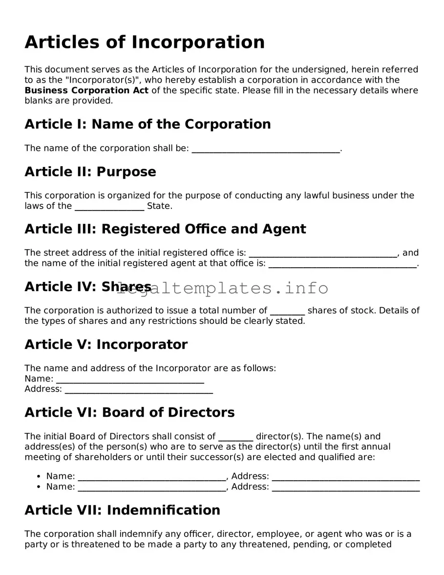 Fillable Articles of Incorporation Document