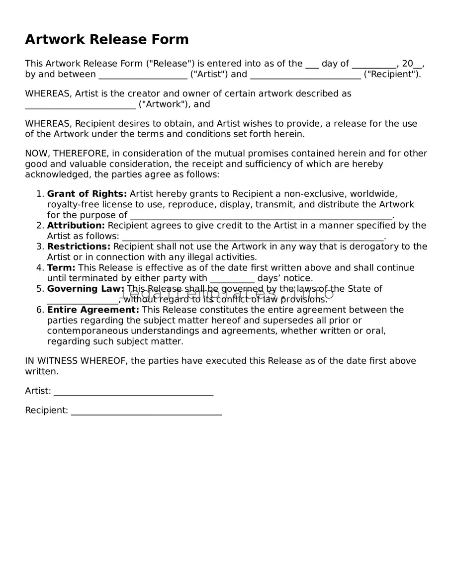 Fillable Artwork Release Document