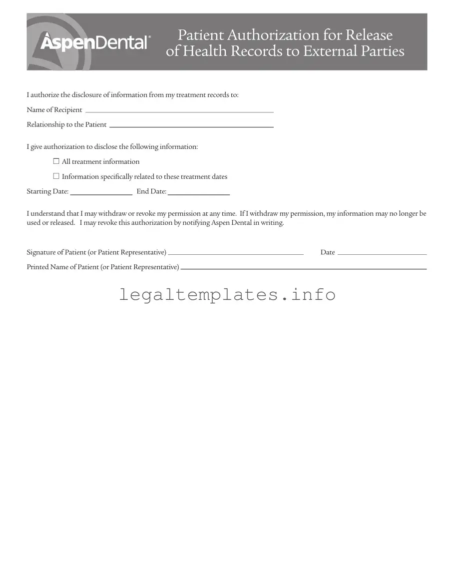 Fill a Valid Aspen Dental Health Information Release Form