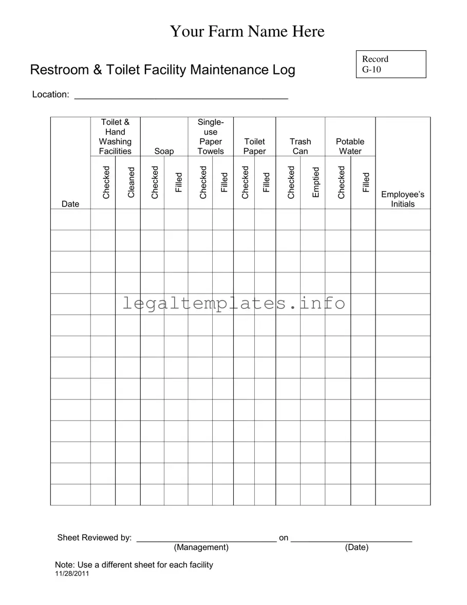 Fill a Valid Bathroom Cleaning Log Sheet Form
