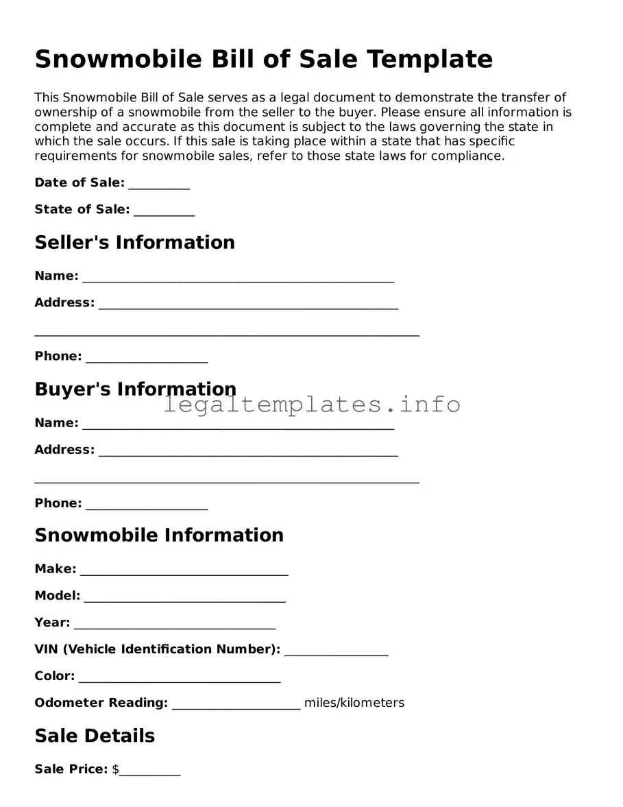 Fillable Snowmobile Bill of Sale Document