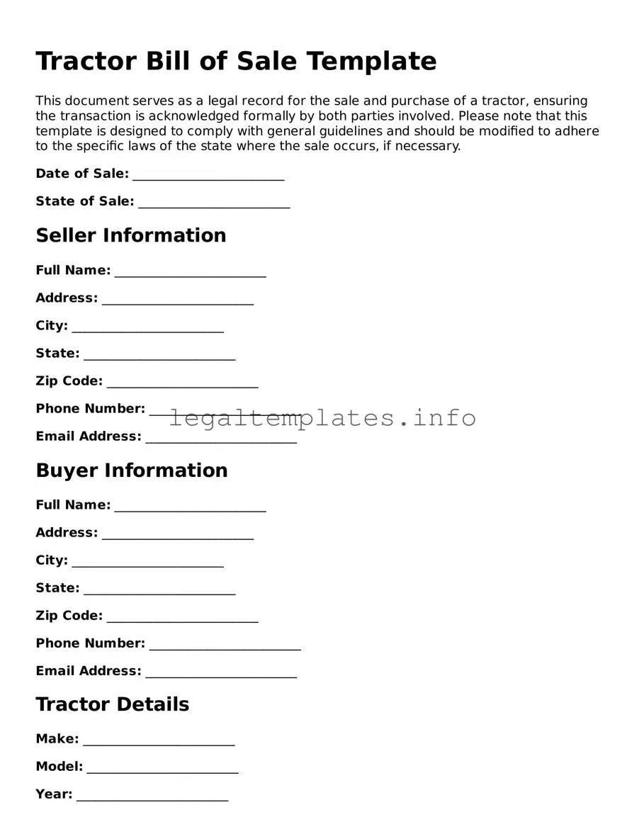 Fillable Tractor Bill of Sale Document