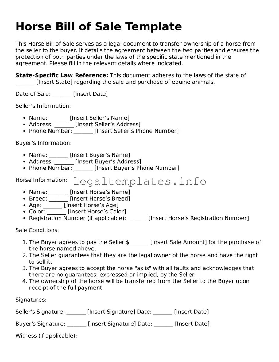 Fillable Horse Bill of Sale Document