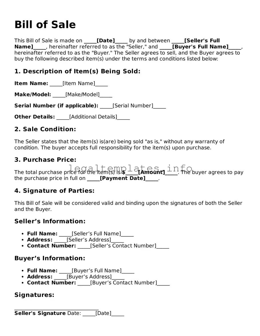 Fillable Bill of Sale Document