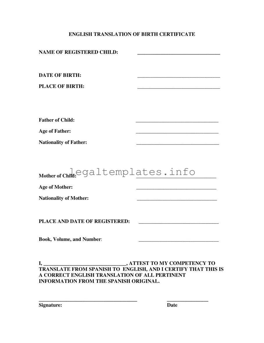 Fill a Valid Birth Certificate Translation To English Form
