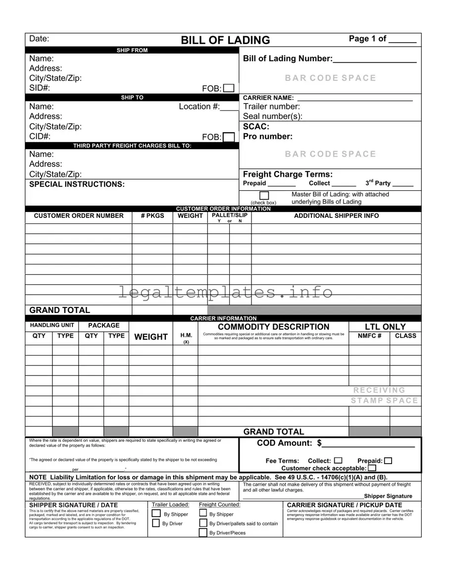 Fill a Valid Bill of Lading with a Supplement Form