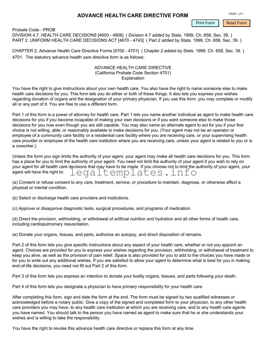 Fill a Valid California Advanced Health Care Directive Form