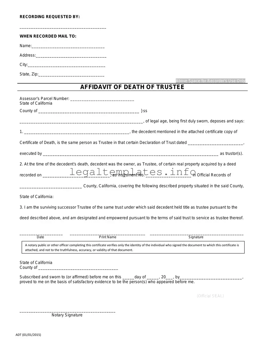 Fill a Valid California Affidavit of Death of a Trustee Form