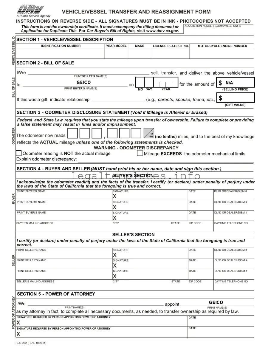 Fill a Valid California Fotm Reg 262 Form