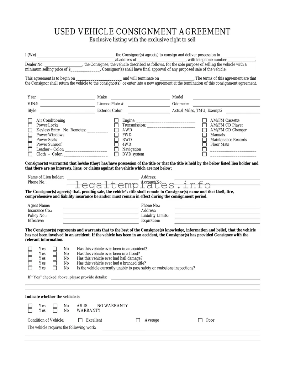 Fill a Valid Car Consignment Form