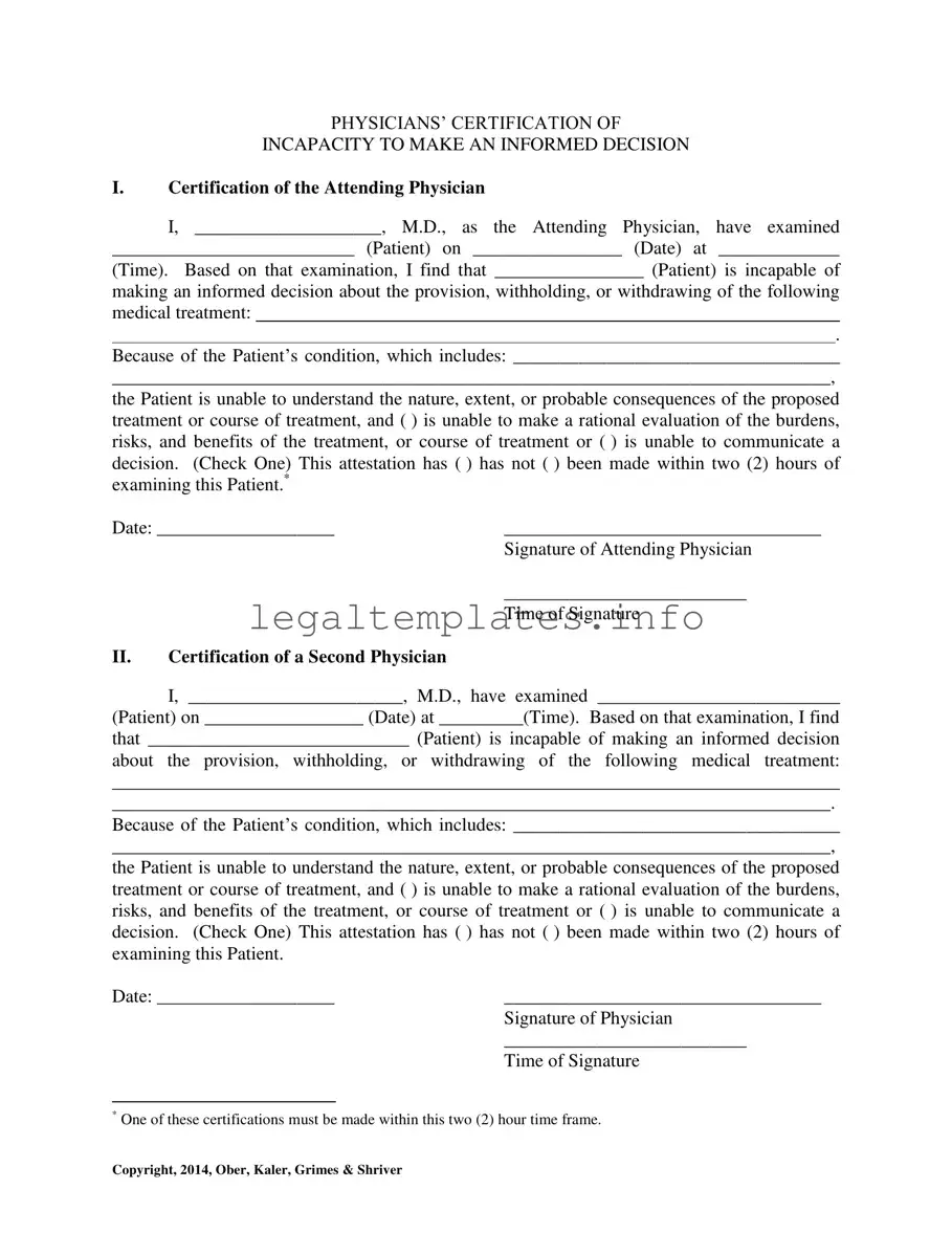 Fill a Valid Certification Of Incapacity Form