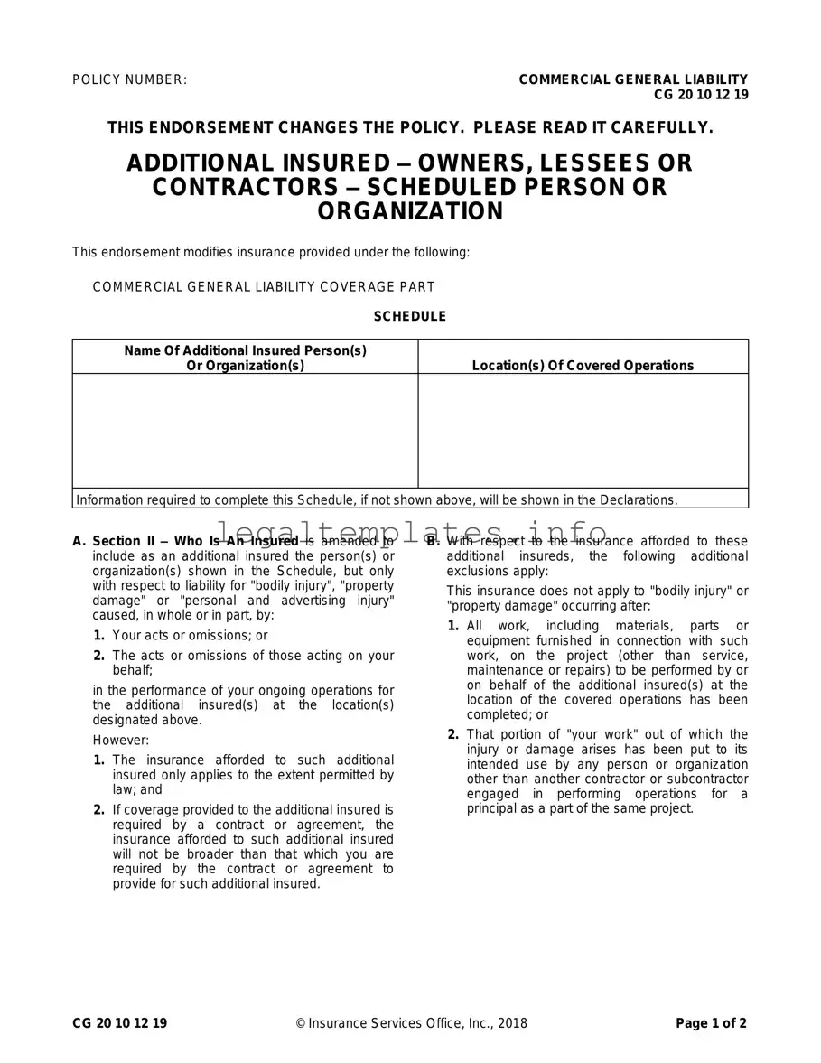 Fill a Valid Cg 20 10 07 04 Liability Endorsement Form