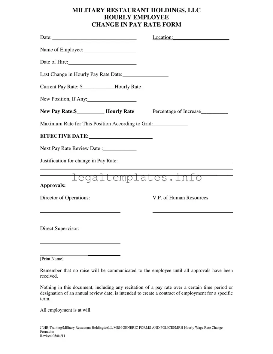 Fill a Valid Change Pay Rate Form