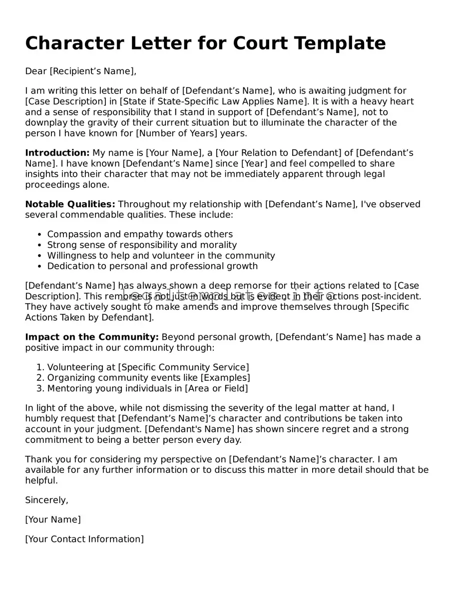 Fillable Character Letter for Court Document