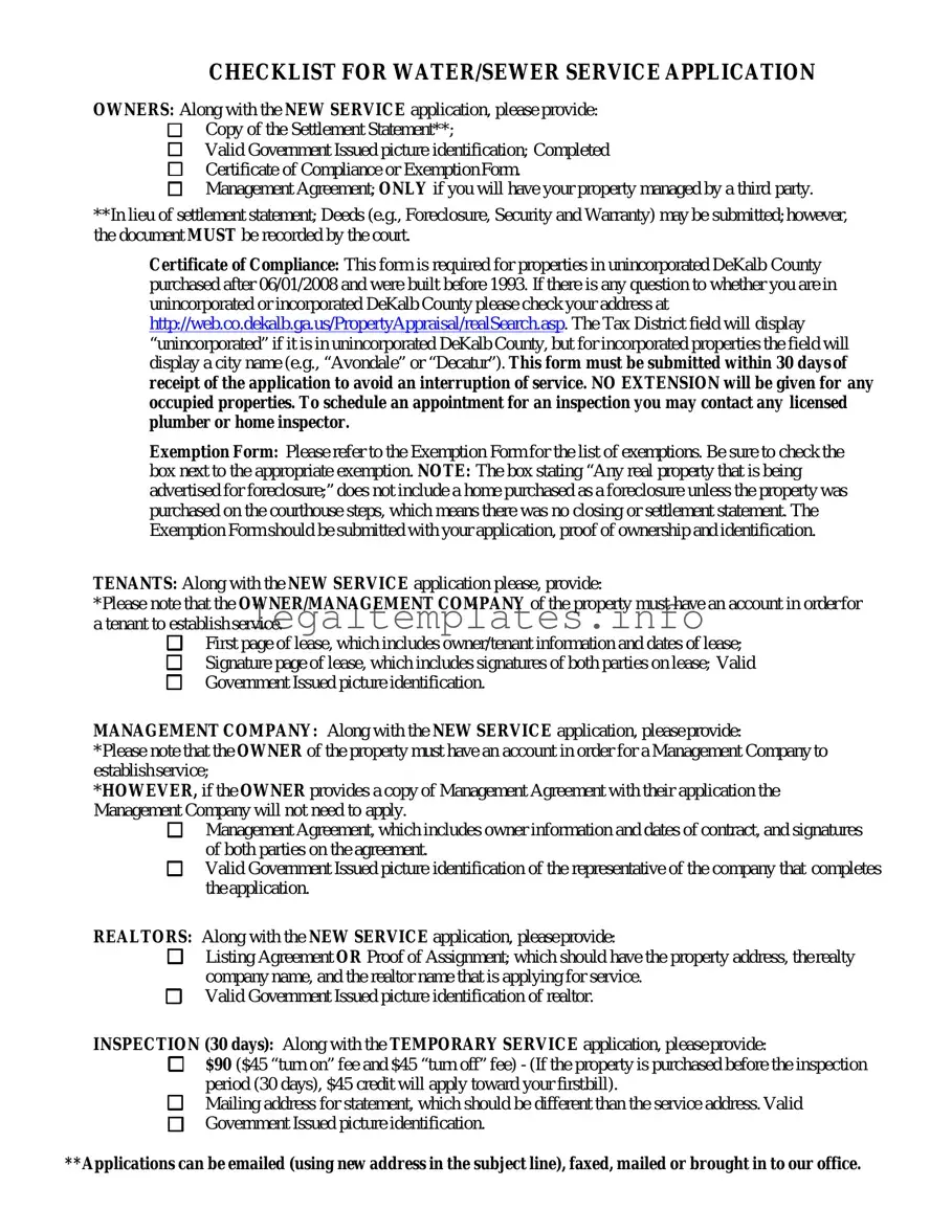 Fill a Valid Dekalb County Water Application Form