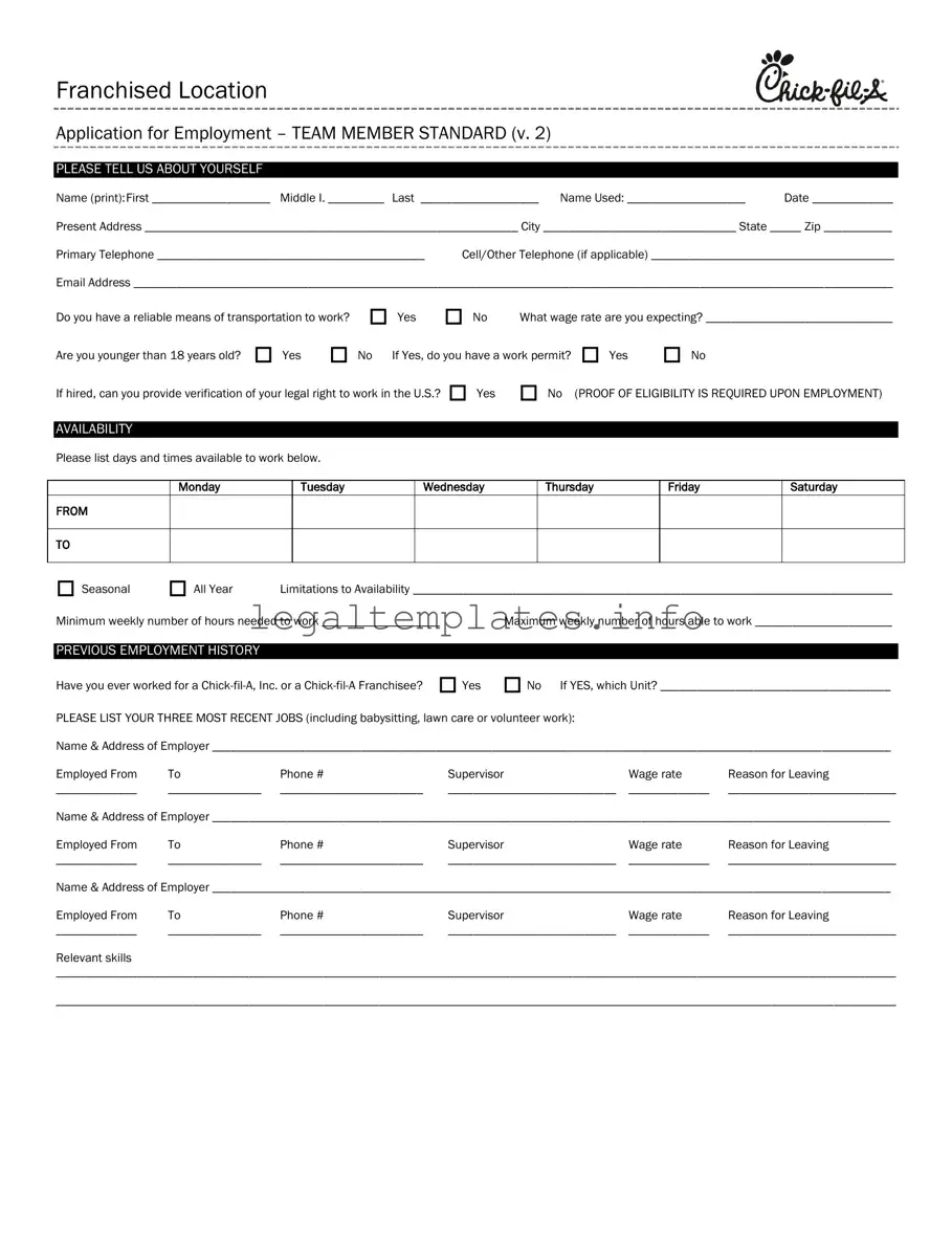 Fill a Valid Chick Fil A Job Application Form
