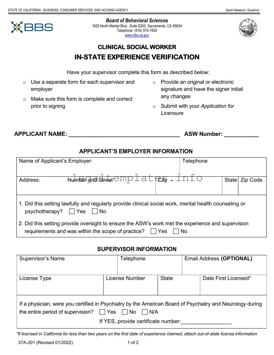 Fill a Valid Clinical Social Experience Verification Form
