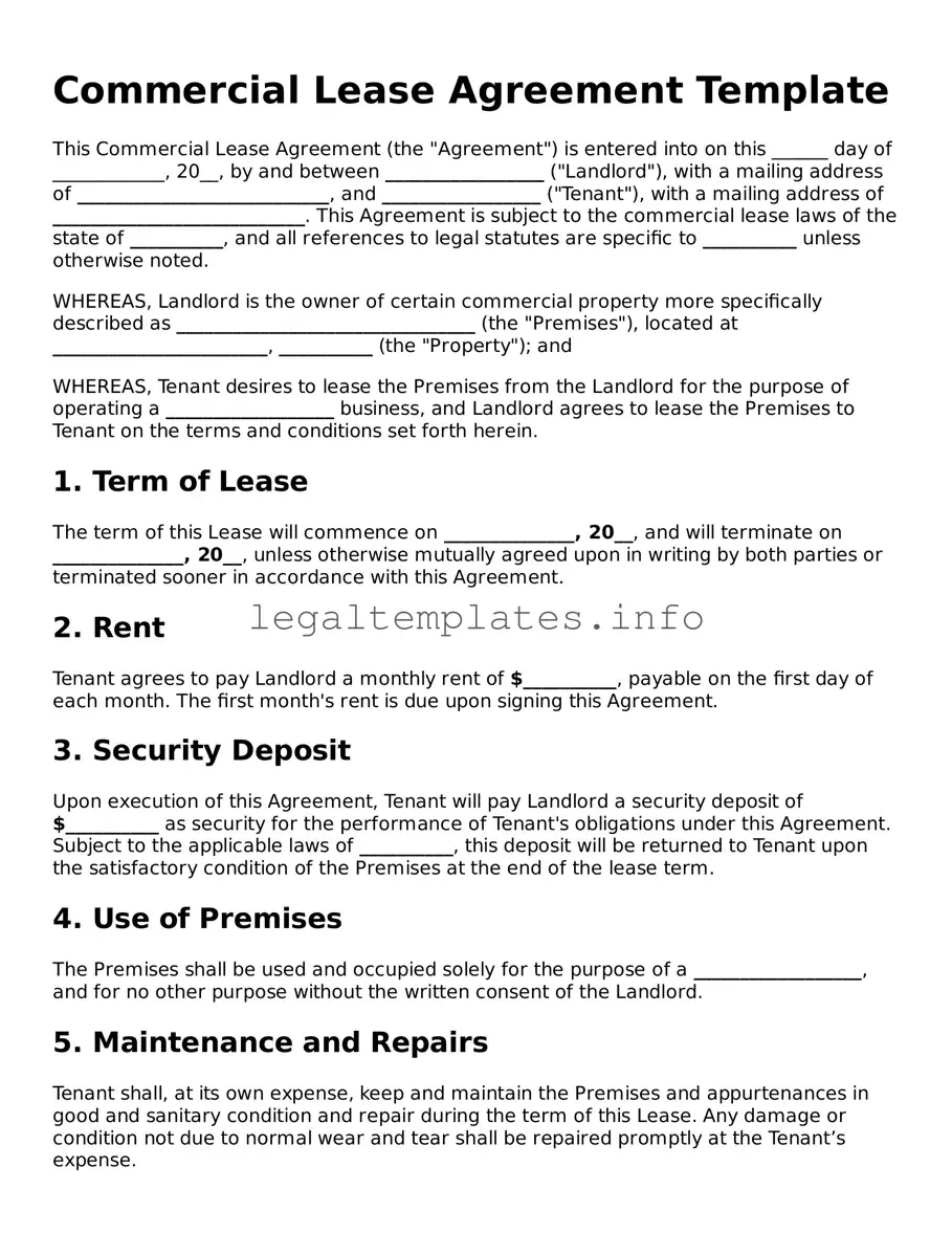 Fillable Commercial Lease Agreement Document