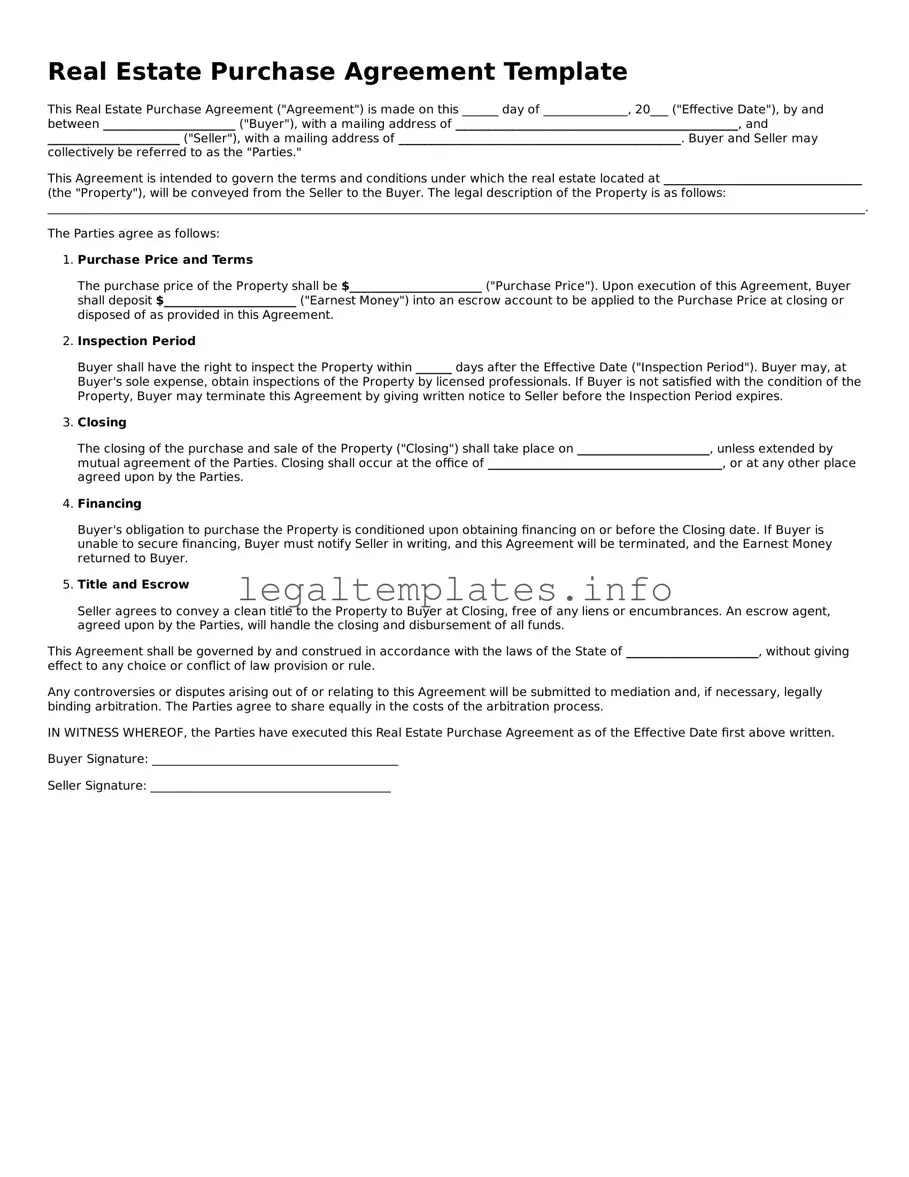 Fillable Real Estate Purchase Agreement Document