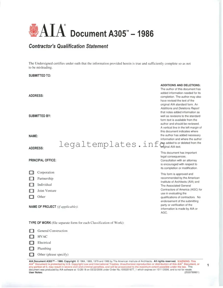 Fill a Valid AIA A305 Form