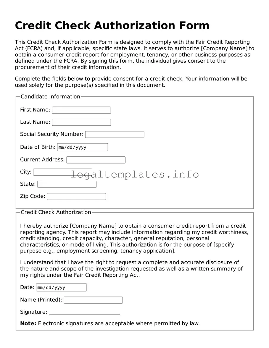 Fillable Credit Check Authorization Document
