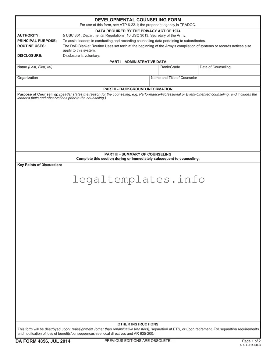 Fill a Valid DA 4856 Form