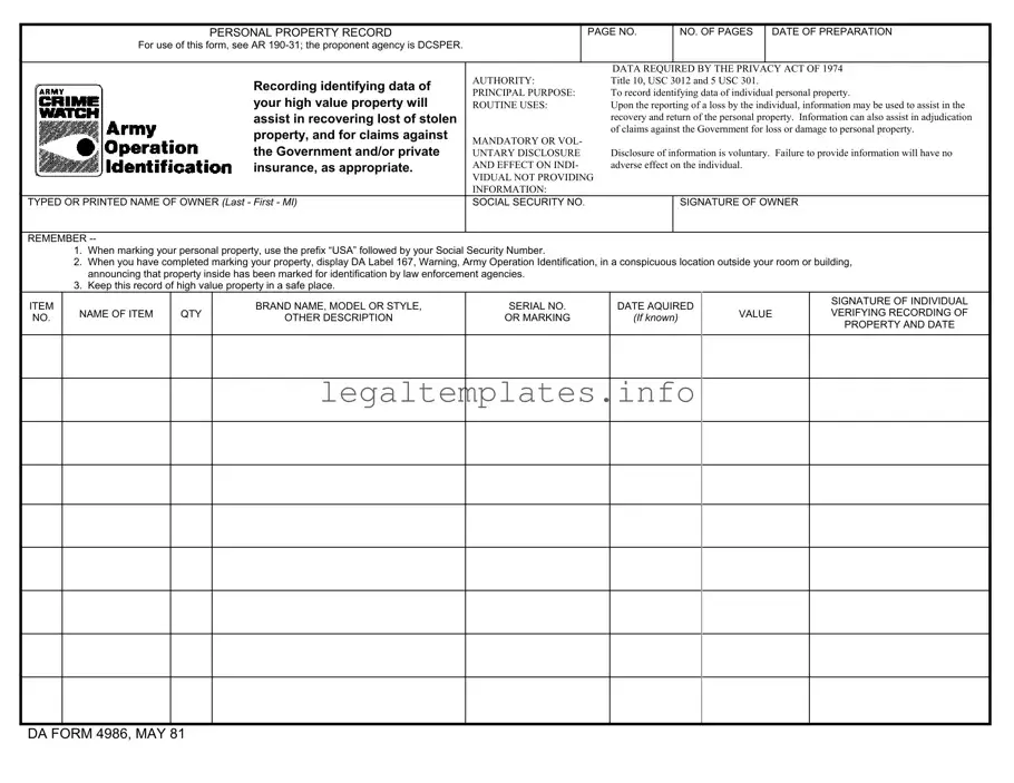 Fill a Valid Da 4986 Form