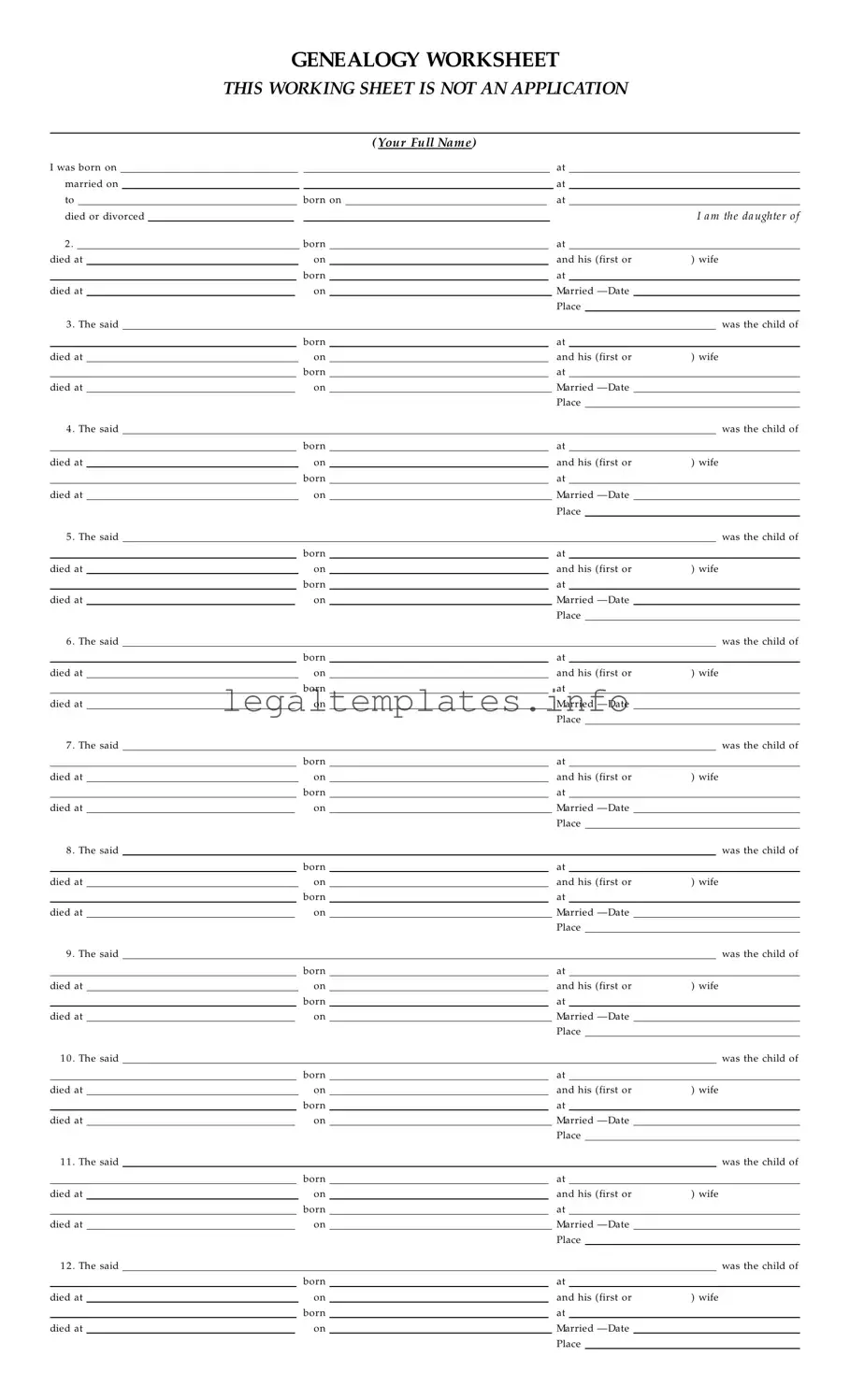 Fill a Valid Dar Genealogy Worksheet Form