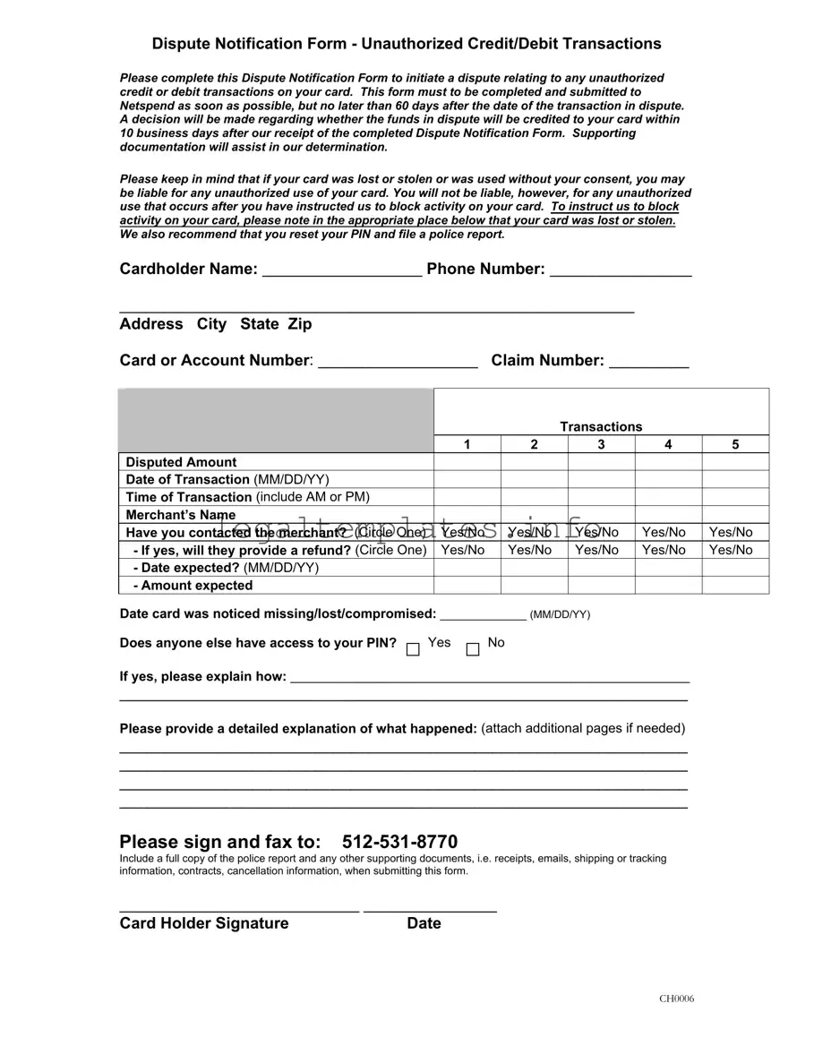 Fill a Valid Netspend Dispute Form