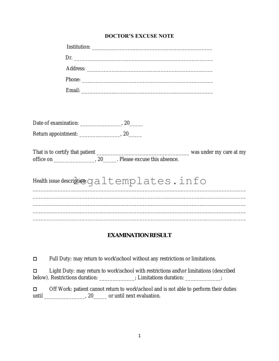 Fill a Valid Doctors Excuse Note Form