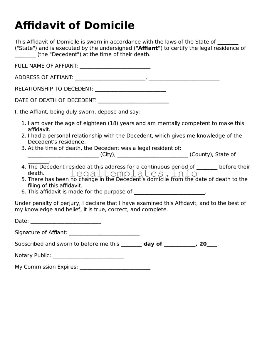 Fillable Affidavit of Domicile Document