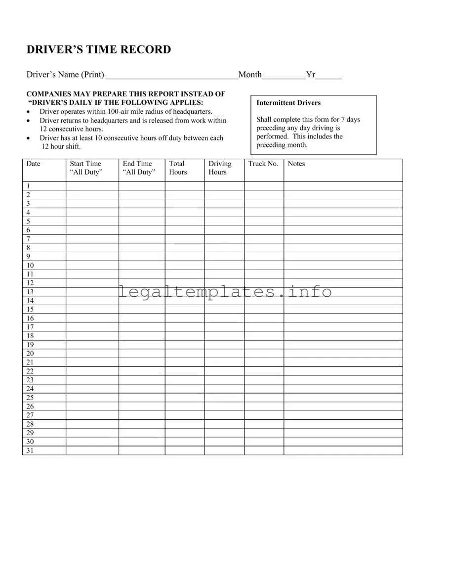 Fill a Valid Driver Time Record Form