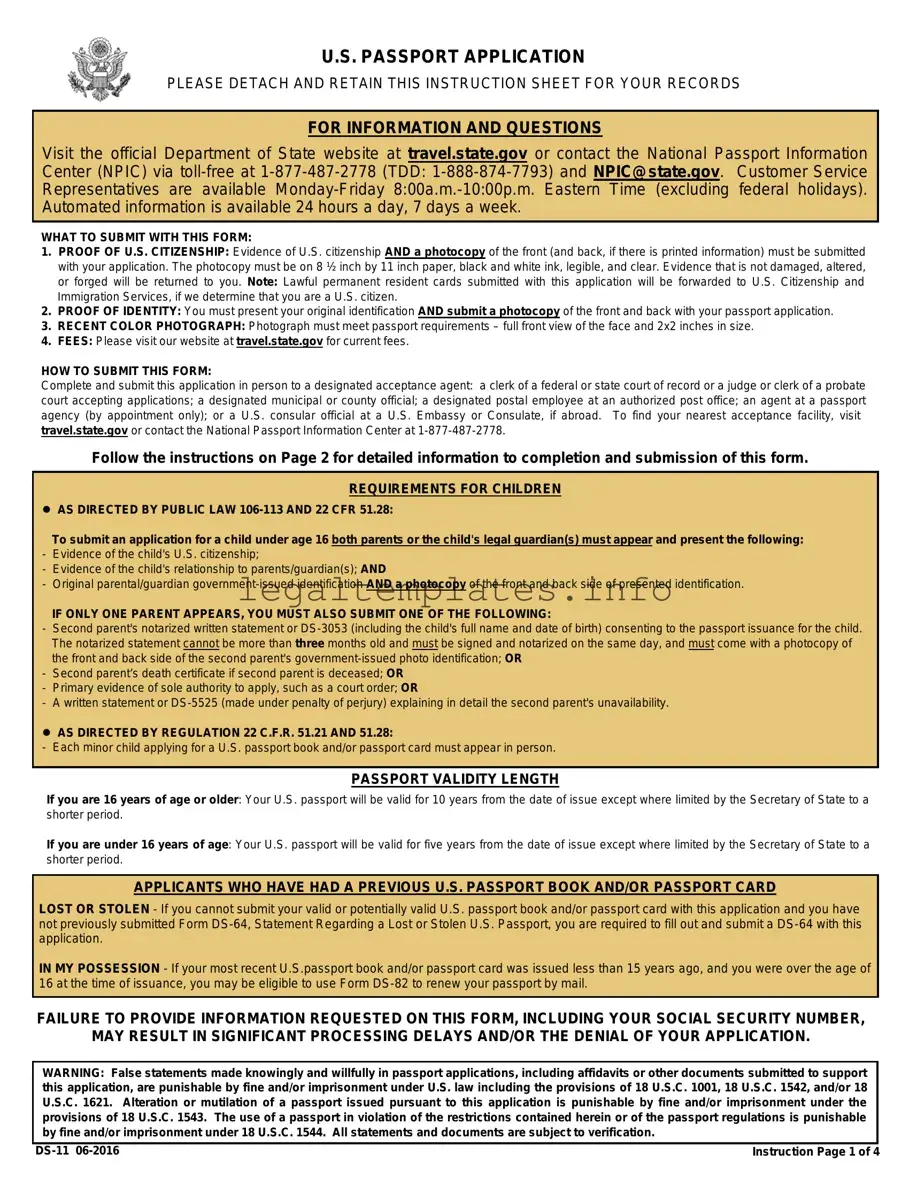 Fill a Valid DS-11 U.S. Passport application Form