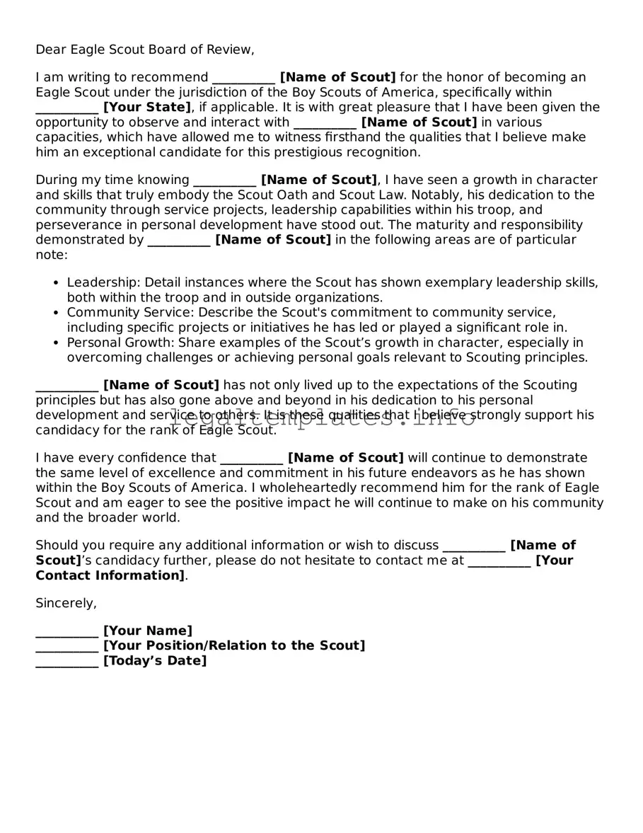 Fillable Eagle Scout Letter of Recommendation Document