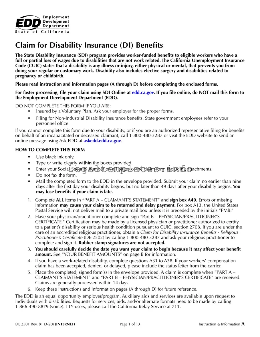 Fill a Valid EDD DE 2501 Form