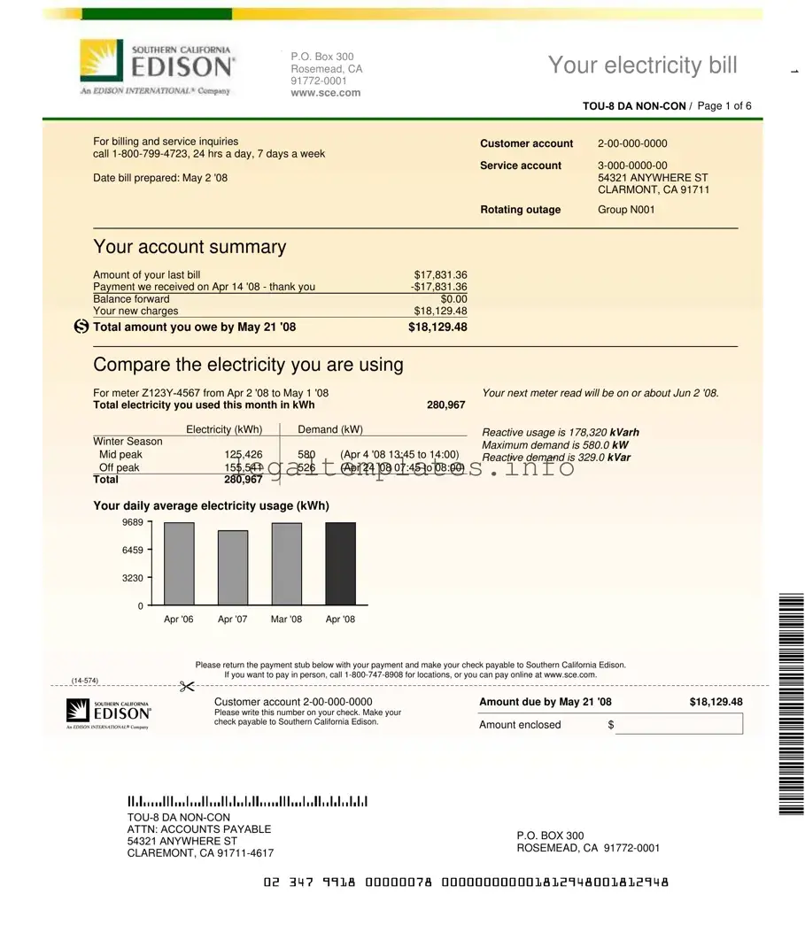 Fill a Valid Edison Electricity Bill Form