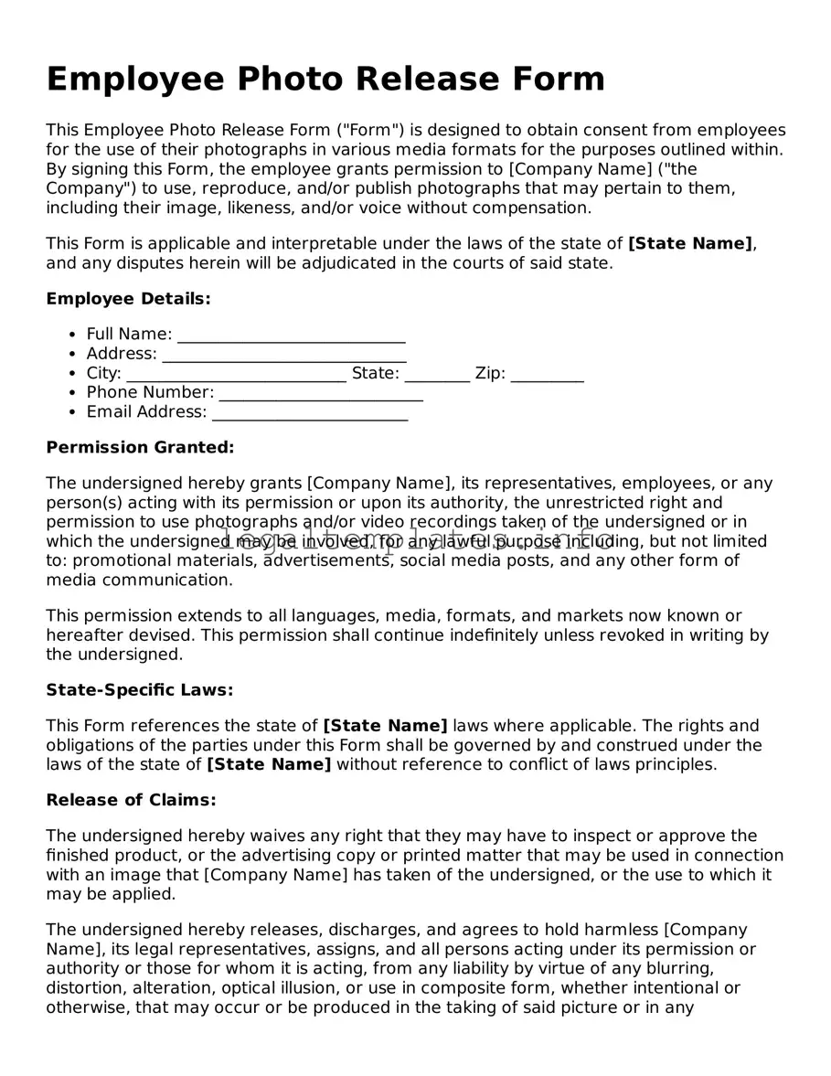 Fillable Employee Photo Release Document