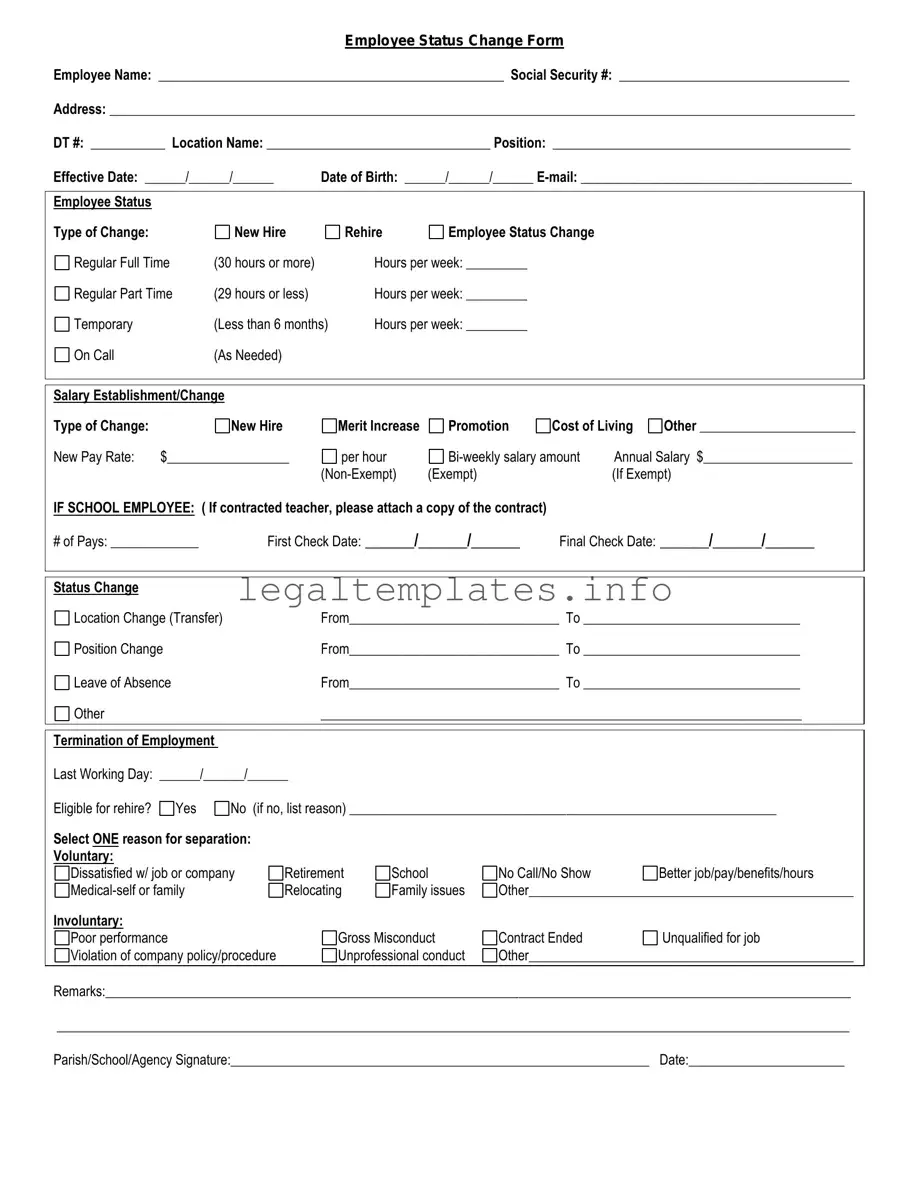 Fill a Valid Employee Status Change Form